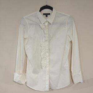 Banana Republic white Riley shirt with front ruffles Size 8, EUC